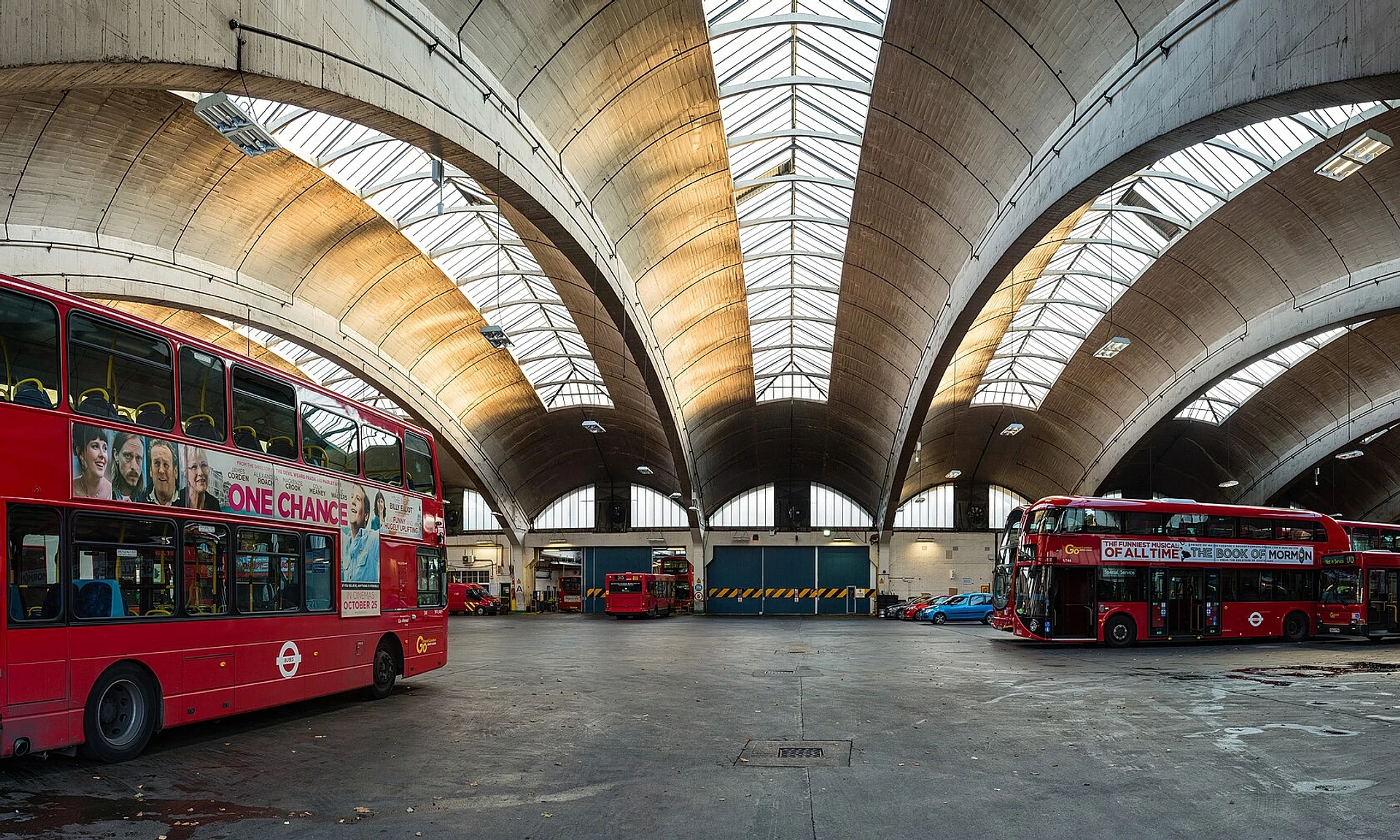 The landmark Stockwell Bus Garage in South London